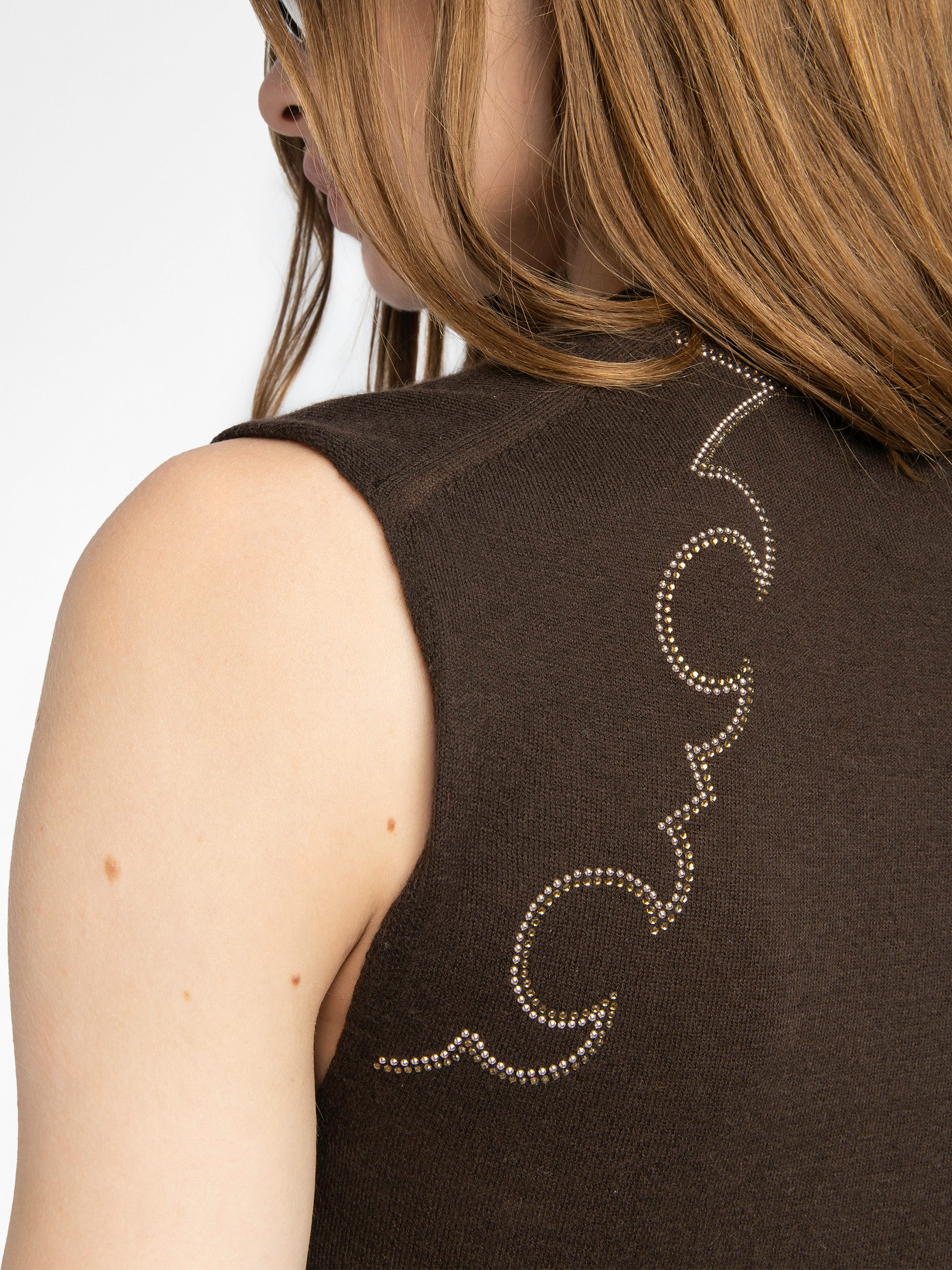 Vicky 100% Cashmere Jumper - Sleeveless V-neck jumper with rhinestones.